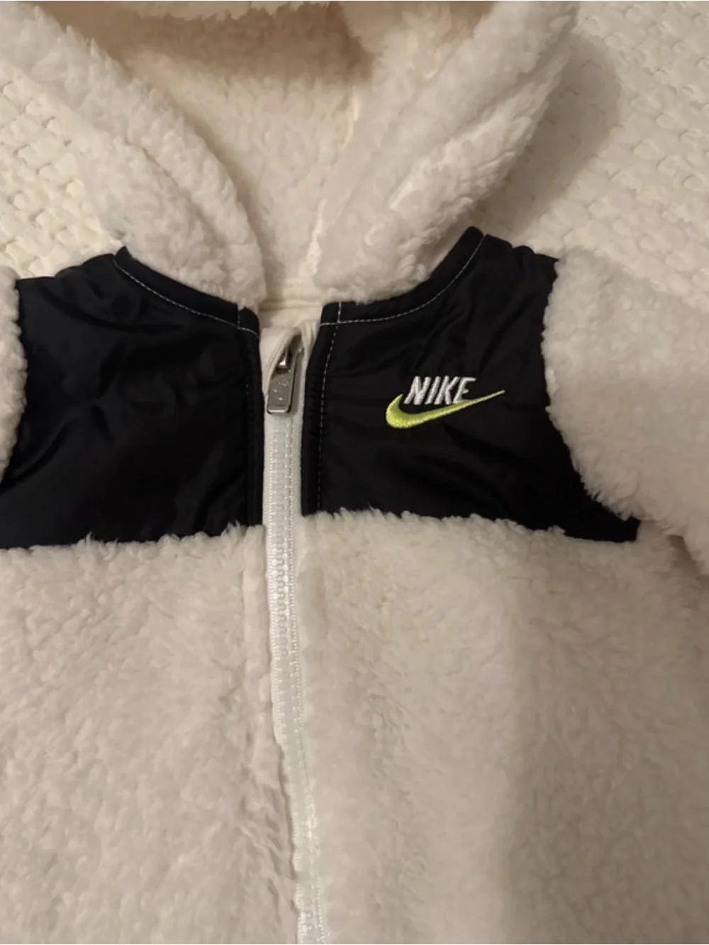 Nike White Fleece Hooded Baby One-Piece with Black Chest Panel